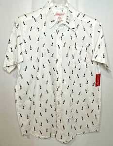 NWT Budweiser Button Up Collared shirt Men's L 42/44 White Graphic Beer Bottles - Picture 1 of 7