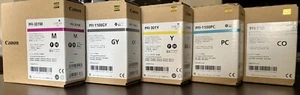 Canon PFI-301 & PFI-1100 set of 5 Ink tanks Y,M,CO,PC,GY ImagePROGRAF 8100 9100 - Afbeelding 1 van 8