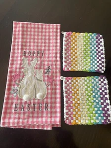 Ostern Geschirrtuch & Topflappen Handarbeit - 2er Set - leuchtend mehrere Farben NEU - Bild 1 von 2