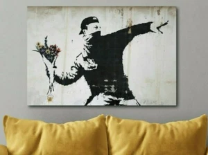 BANKSY - Flower Thrower - Canvas Wall Art Print - Various Sizes - Picture 1 of 6