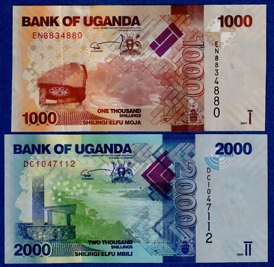 Uganda Set of 2 - 1000 & 2000  Shillings (2017/2021)  -   UNC Banknotes - Image 1 of 2