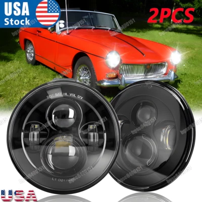Pair Fit for MG Midget 1969-1979 7inch Round Projector LED Headlights Hi-Lo Beam - Image 1 of 4