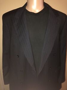 Salvatore Ferragamo Blazer Wool Double Breasted Navy Blue With Pinstripes