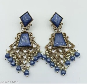 Conjunto de Joyería Pendientes Jhumka Esmaltados Tacto Dorado Trabajo Rajwadi Look Kundan - Imagen 1 de 3
