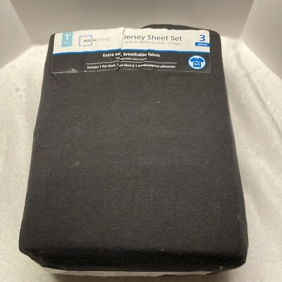 Juego de sábanas dobles jersey punto 3 piezas pilares negro Foto 1 de 4
