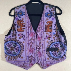 Vintage Embroidered Vest Women's M/L Purple 90's Artsy Hippie Boho Festival - Picture 1 of 9