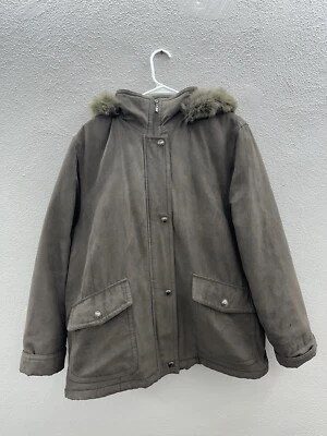 Womens Forecaster of Boston Jacket Size Petite Large Brown Zip Up Fur Trim Hood  - Image 1 of 4