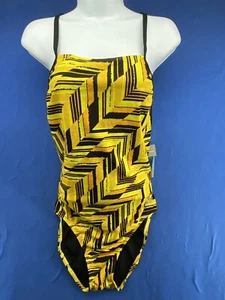 Speedo Swimsuit One Piece Endurance+ Flyback Women’s Size 14 Yellow Abstract NWT - Picture 1 of 11