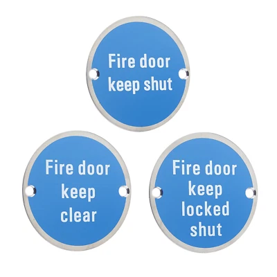 S4H Fire Door Keep Shut Sign Round HEAVY STAINLESS Disc Metal Bulk Packs