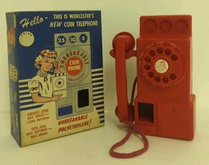 De colección Worcester's Toy Co rojo pared moneda de pago teléfono polietileno #W‐43 -¡NUEVO! - Imagen 1 de 14