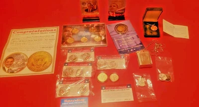 NEW Lot of 13 Life Times Barack Obama 24K 3 Earrings Pendants Gold 5 Coins Set - Image 1 of 4