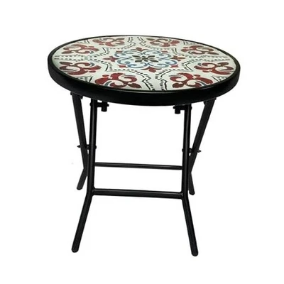 Mesa auxiliar plegable de vidrio para patio trasero Expressions - patrón de mosaico - 18 marfil/rojo Foto 1 de 4