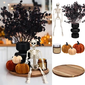 13 Pcs Halloween Wood Round Tray Decor Set with 10'' Round Wood Tray 7.5'' Bl... - Picture 1 of 7