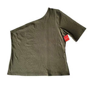 New SPANX 2X Midnight Olive Ribbed One Shoulder Top Women - Picture 1 of 7