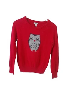 Old Navy Sweater Girls L Pullover Red Round Neck Long Sleeve Knit Owl Cotton - Picture 1 of 6
