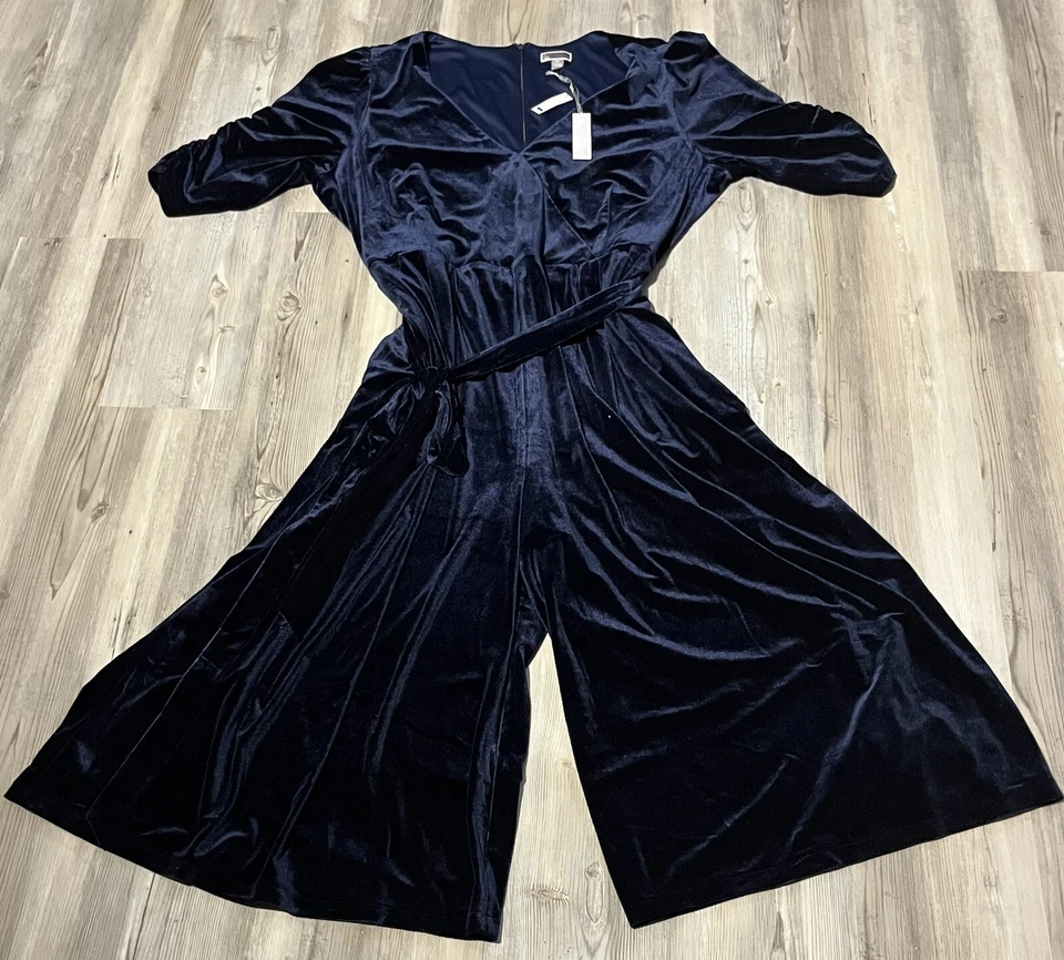 Chelsea28 Jumpsuit Womens 22 Plus Glam Luxury Velvet Culotte Romper Sapphire