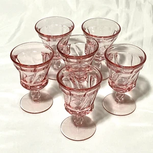 VTG Set Of 6 MCM Pink Fostoria Jamestown Swirl 4.75” Juice / Small Wine Glasses - Picture 1 of 10