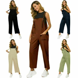 Women Solid Long Casual Dungarees Overalls Jumpsuit Romper Pants Playsuit - Picture 1 of 32