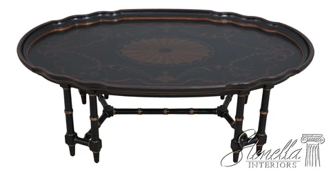 60958EC: Neoclassical Paint Decorated Coffee Table w. Bamboo Form Cover