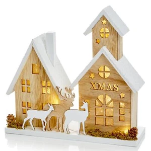 Wooden Christmas Decorations LED Light Up House Village Reindeer Xmas Clearance - Picture 1 of 5
