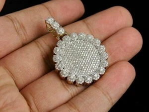 2.25Ct Round Simulated Diamond Medallion Charm Pendant 14K Yellow Gold Plated - Picture 1 of 5