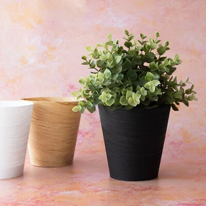 Set of 3 Plant Pot Covers 12cm Wood Effect Flexible Plastic Indoor Flower Pots - Picture 1 of 4