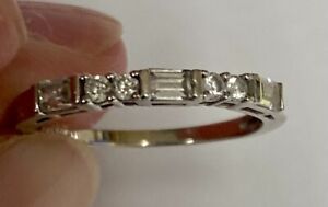 ❤14K WHITE GOLD ROUND & BAGUETTE CZ ENGAGEMENT WEDDING RING STACKING BAND -1.5g 
