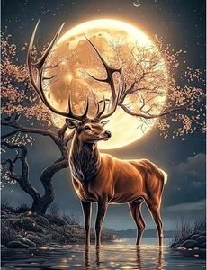 5D Diamond Art Moon Deer DIY Round Full Drill Diamond Painting Kits for Beginner - Picture 1 of 7