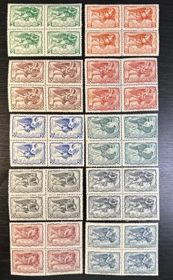 1942 & 1943 GREEK AIRMAIL STAMPS 10 BLOCKS - 2, 5, 10, 20, 25, 50, 100, 200, 400 - Image 1 of 4