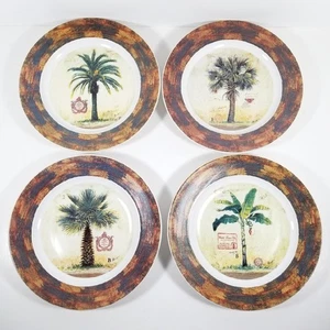 4 Cypress Home Palm Tree Salad Plates Coastal Decor Set Porcelain 8-1/4” Dessert - Picture 1 of 9