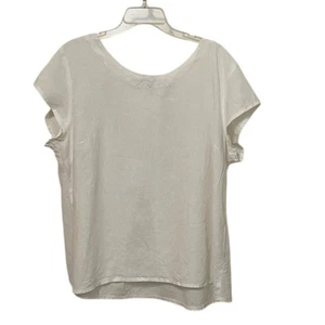 Blusa pulóver de lino blanco de manga corta para mujer talla grande - Imagen 1 de 10