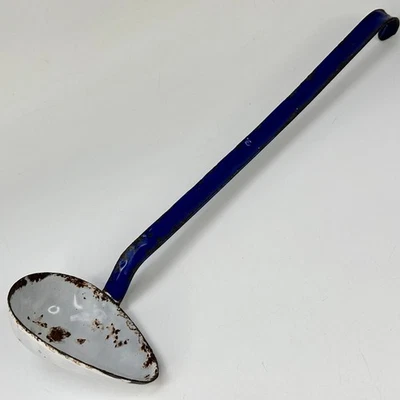 Antique French Rustic Country Farmhouse Kitchen Enamel Ladle Cooking Utensil - Image 1 of 4
