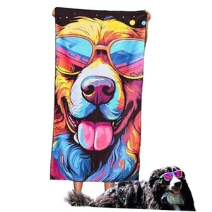 Microfiber Funny Happy Dog in Sunglasses Colorful Beach Towel for Royal Blue - Picture 1 of 7