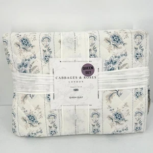 NWT Cabbages & Roses London India Rose Blue/White Floral QUEEN Quilt 100% Cotton - Picture 1 of 5