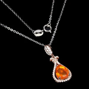 Halskette orange Opal 9x7 mm simuliert Cz 925 Sterlingsilber Halskette 18 - Bild 1 von 3