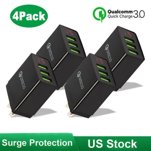 4PACK 3 Port Fast Quick QC 3.0 USB Hub Wall Charger Power Charge Adapter US Plug - Picture 1 of 15