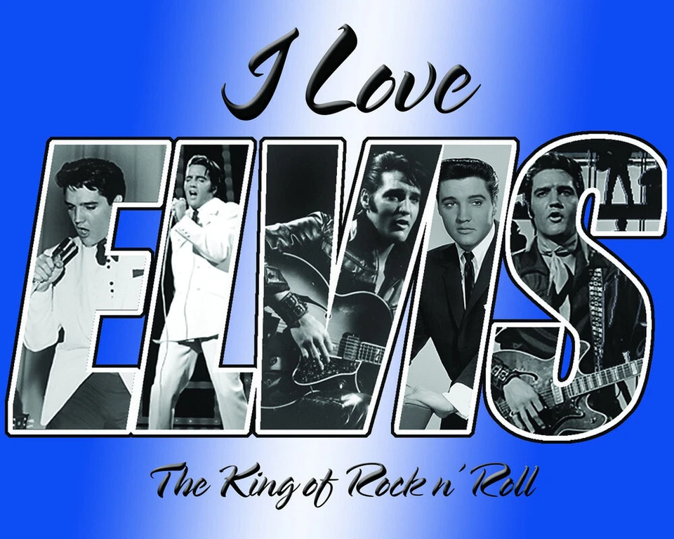 PLAQUE METAL ELVIS PRESLEY - I LOVE ELVIS KING OF ROCKN ROLL-DECO USA 36 X30 CM