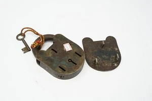 Lock Old Vintage Iron Padlock With Key Trick or Puzzle Collectible Rear NH7245 - Picture 1 of 10