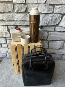 Vintage 1970’s Thermos Quart Brown Bag Bread Keeper Wooden Look Picnic Set - Picture 1 of 5