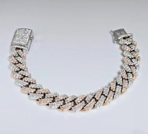 10K White & Rose Gold 7.15" x  Cuban Link Diamond 16CT G-H-I  VS-SI Bracelet* - Picture 1 of 10