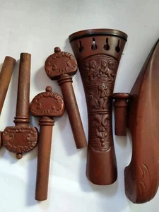 1 Set NEW Jujube Carved Violin Parts 4/4 with Tail Piece Chin Rest Pegs End Pin - Picture 1 of 6