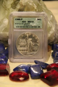 1986 P STATUE OF LIBERTY S$1 MS 70 ICG - Foto 1 di 2
