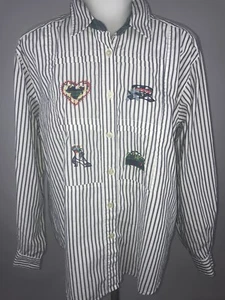 Vintage 90er Jahre Napa Valley bestickt Damen gestreift Langarm Button Down Gr. L - Bild 1 von 5