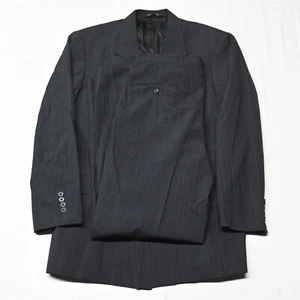 Vtg 90s 40L 34x32 Gray Stripe 100% Wool Double Breasted Jacket Pants Suit - Picture 1 of 12