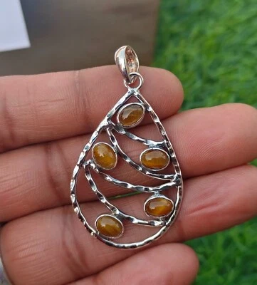 Natürlicher Tigerauge Anhänger 925 Sterling Silber Edelstein Anhänger Tigerau... - Bild 1 von 4