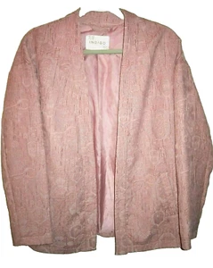 M & S Indigo Beautiful Brocade Pale Pink Open Blazer Jacket Large - Picture 1 of 7