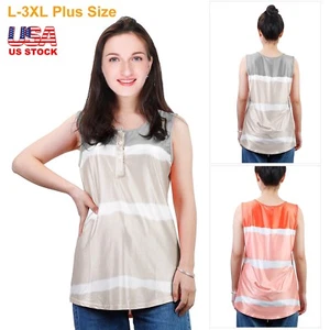 Women Tie-dye Sleeveless Tank Tops Summer Loose T Shirts Tops Blouse Plus Size - Picture 1 of 25