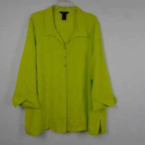 Ali Miles Tunic Top Women's Plus Size 3X Yellow Green Bright Button Front - Picture 1 of 9