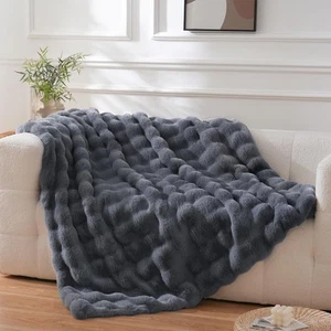 Faux Fur Throw Blanket for Couch, Twin(63" x 80"), Graphite Grey - Picture 1 of 7
