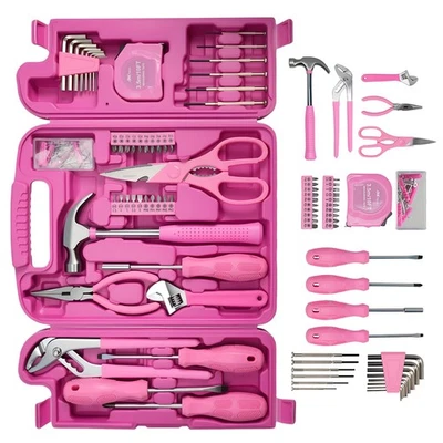 136pcs Pink Portable Hand Tool Kit Household Small Tool Set for Women With Case - Image 1 of 4